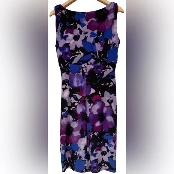 Lauren Ralph Lauren Floral Ruched Sheath Dress Purple Blue Surplice Neck Size 10 - Picture 6 of 9